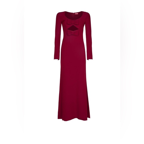 STAUD Lido Dress in Garnet, Long sleeve Maxi with Bows, size 0, NWT - Picture 3 of 6
